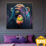 Original Abstract Monkey Oil Painting on Canvas Colorful Monkey Art Textured Painting Modern Creative Art | FACEPALM 32"x32"