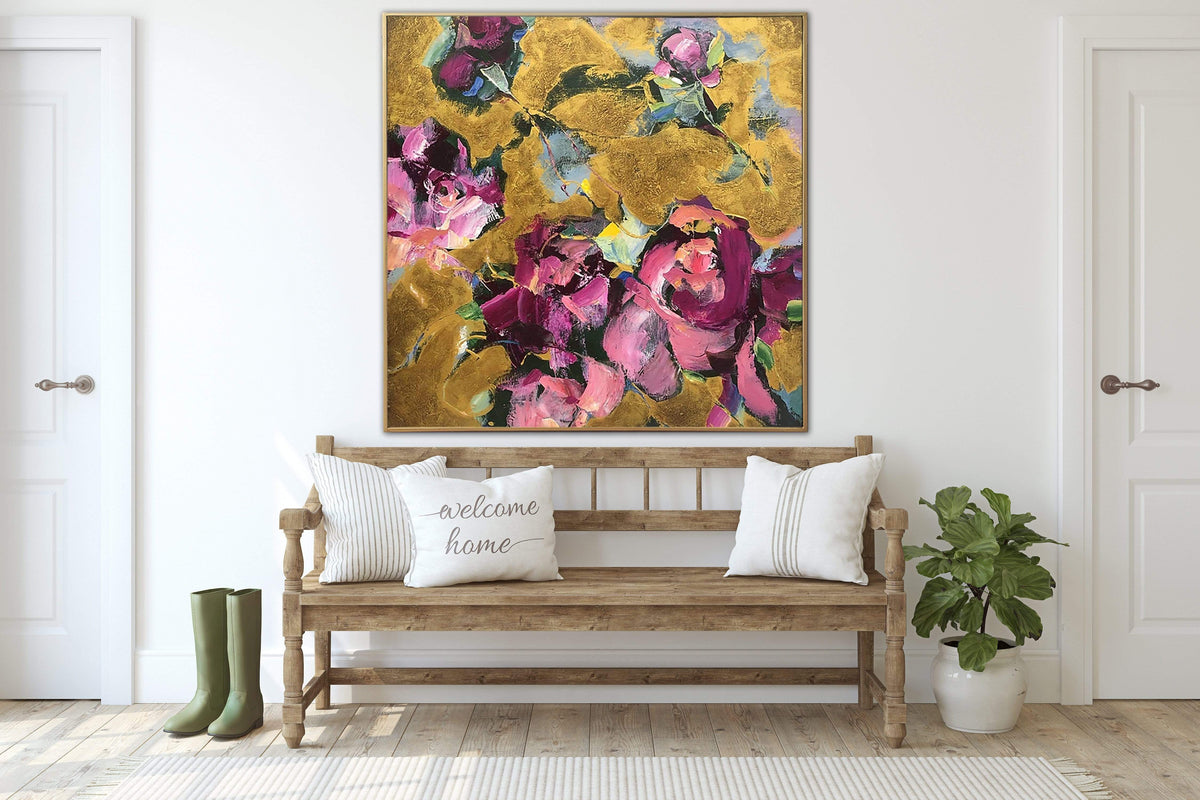 Large Flowers Paintings On Canvas Colorful Abstract Floral Art In Pink ...