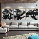 Abstract Painting on Canvas Triptych Wall Art Minimalist Artwork Original Oil Wall Art Custom Set of 3 Paintings Wall Decor | MOUNTAIN RIVER