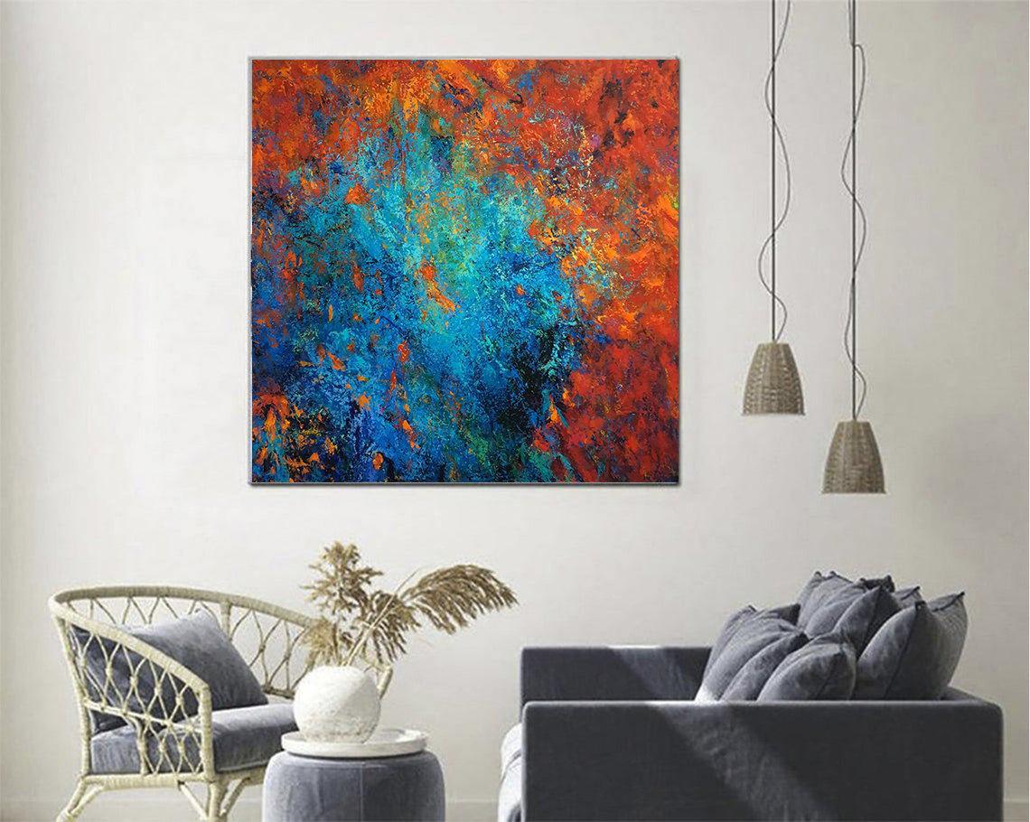 Large Original Painting On Canvas Abstract Paintings Blue And Red Wall ...