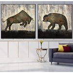 Original Set of 2 Paintings Bull and Bear Painting on Canvas Abstract Bull and Bear Painting Minimalist Artwork Decor | BULL vs BEAR