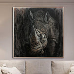 Rhinoceros Painting On Canvas Abstract Animal Wall Art Rhino Textured Art Monochrome Artwork Realistic Wild Animal Wall Art Oil Painting | RHINO