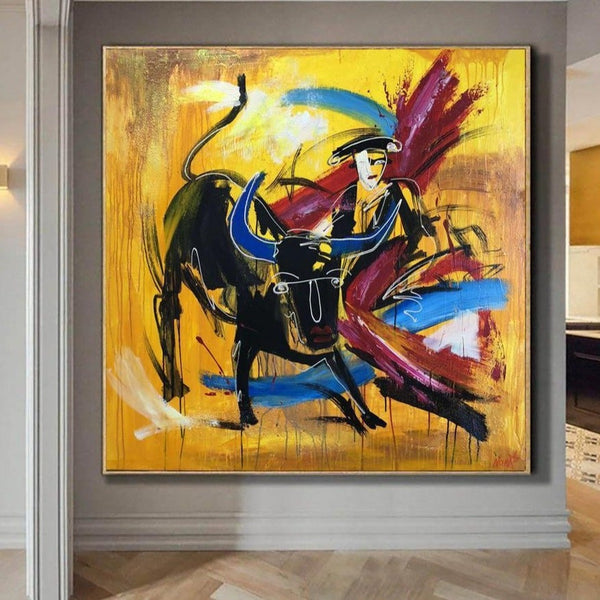 Abstract Wall Art Bullfight Painting Corrida Wall Art Yellow Paintings On  Canvas Modern Wall Art Living Room Framed Art | SPANISH MOTIVES 72x72