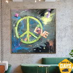 Large Painting on Canvas Extra Large Abstract Colorful Paintings on Canvas Modern Hipster Fine Art Love Hand Painted Art | HIPSTER LOVE 31.5"x31.5"