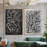 Pollock Style Painting on Canvas Black and White Wall Art Personalized Artwork Diptych Painting Heavy Textured Art Wall Decor | WAKING UP IN A MAZE