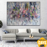 Large Abstract Colorful Paintings On Canvas, Expressionist Textured Painting, Original Oil Handmade Painting for Home Decor | MISTED GLASS  36"x54"