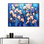 Original Bloming Blue Flowers Field Paintings On Canvas, Abstract Floral Artwork, Romantic Acrylic Painting, Textured Hand Painted Art Decor | BLUE FIELD