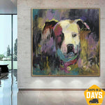 Original Abstract Dog Paintings American Pitbull Aesthetic Painting On Canvas Acrylic Artwork Expressionist Art Living Room Decor | LIFELONG FRIEND 40"x40"