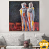 Large Abstract Couple Humans Paintings on Canvas Figurative Art Dark Original Painting Textured Art | RENDEZVOUS 46"x46" - Trend Gallery Art | Original Abstract Paintings