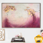 Abstract Mountains Painting Canvas Pink Wall Art Gold Leaf Artwork Custom Painting Neutral Art Modern Style Art | SOMEWHERE IN THE HEAVEN 48"x75"