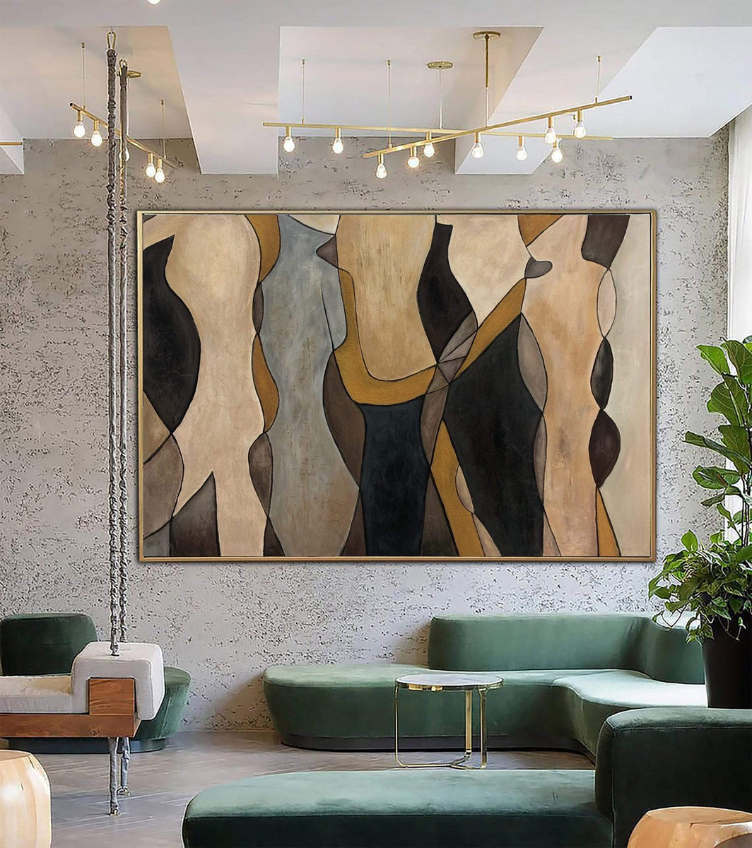 Abstract Human Painting Gold Wall Art Abstract Shapes Art Modern Silho ...