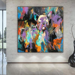 Original Colorful Abstract French Bulldog Painting in Rainbow Colors Modern Pet Fine Art Acrylic Handmade Artwork | WATCH OUT?