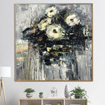 Large Abstract Flower Paintings On Canvas Grey Painting Original Textured Art Floral Painting Modern Wall Art | MACROTYPE