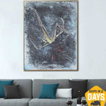 Original Abstract Dark Gray Paintings on Canvas Figurative Painting Textured Contemporary Art Handmade Painting | FREE FALL 27.5"x19.9"