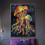 Jellyfish Abstract Oil Painting on Canvas Colorful Impasto Artwork Modern Animal Wall Art Ocean Life Painting Original Texture Art | JELLYFISH FAMILY