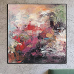 Large Abstract Painting in Pink, Red and Beige Colors Colorful Painting on Canvas as Handmade Wall Art for Living Room Decor | FLOWER FIELD