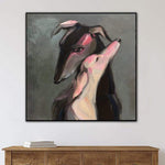 Abstract Dog Paintings On Canvas Romantic Wall Art Greyhound Art In Gray, Black And White Colors Pet Painting Hand Painted Art Wall Decor | TRUE LOVE