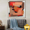 Large Abstract Painting on Canvas Red Wall Art Geometric Artwork Original Oil Painting Contemporary Wall Art for Indie Room Decor | ORANGE LABYRINTH 50"x50" - Trend Gallery Art | Original Abstract Paintings