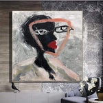 Abstract Face Painting Female Face Art Abstract Face Art Grey Canvas Wall Art Oil Painting on Canvas Modern Face Art | TWO FACES