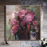 Abstract Flowers Paintings On Canvas Floral Art Impasto Painting Pink Flowers Bouquet Painting Heavy Textured Art | BLOOMING BOUQUET