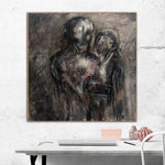 Abstract Figurative Paintings On Canvas In Dark Colors Expressionist Art Humans Couple Painting Romantic Art Textured Painting | LOVE FROM THE PAST