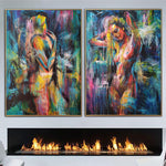 Large Original Abstract Figurative Set Of 2 Paintings On Canvas Woman Art Vivid Wall Art Textured Wall Decor | TWINS