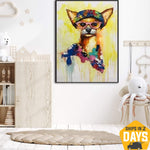 Abstract Chihuahua Wall Art Painting Original Dog Pet Wall Art Animal Paintings On Canvas Modern Impasto Painting | CURIOUS CHI 28"x20"