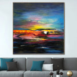 Colorful Abstract Sunset Painting in Deep Blue, Yellow and Red | COLORFUL SUNSET