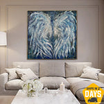 Original Abstract Wings Paintings On Canvas Modern Textured Art Light Blue Creative Painting | WINGS OF HOPE 43"x43"