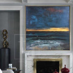 Abstract   Acrylic Painting On Canvas Blue Painting Gold Painting Sunset Painting | STORMY SEA