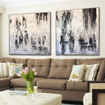 Black And White Art Original Painting Snow Break Abstract Palette Knife Art 2 Piece | RAIN COVER