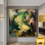 Large Abstract Colorful Paintings On Canvas Modern Green Fine Art Textured Handmade Painting Original Oil Artwork | BEYOND WORLDS 40"x40"