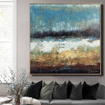 Large Oil Painting Original Canvas Brown Painting Blue Abstract Painting | POURING RAIN