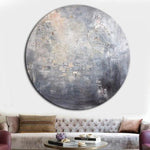 Abstract Painting Сircular Large Abstract Wall Art Silver Painting Gray Painting White Art Painting | SILVER REFLECTION