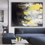 Brown Painting Modern Black and White Wall Art Yellow Canvas Artwork Large Canvas Art | TRANQUIL SPRING