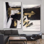 Black And White Oil Painting Gold Leaf Canvas Art Abstract Set of Paintings | INFATUATION