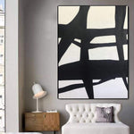 Extra Large Black And White Paintings On Canvas Abstract Painting Franz Kline style White Paintings | TOWER TOP
