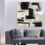 Extra Large Abstract Wall Art Beige Wall Art Black Painting Modern Painting On Canvas | UNLOADING