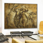 Large Painting On Canvas Original Abstract Bull Painting Gold Painting Modern Wall Art Framed Wall Art | GOLDEN OX