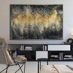 Large Abstract Canvas Art Gray Painting Gold Acrylic Modern Handmade | GOLDEN MIRAGE