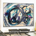 Oversized Abstract Colorful Painting On Canvas Acrylic Fine Art Modern Wall Art | BLACK CIRCLES