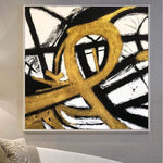 Gold Black And White Wall Art Original Painting On Canvas | LOOP OF INFINITY