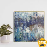 Abstract Oil Painting On Canvas 21.6x21.6 in, Abstract Decor, Blue And Grey, Wall Painting Room Decor, Palette Knife Art | ICE EVENING 21.6"x21.6"