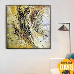 Original Painting Gold Abstract Small Canvas Art Painting Yellow Acrylic Painting, Small Abstract Acrylic Painting in size 27.55x27.55" | YELLOW CRAZINESS 27.55“x27.55"