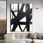 Large Framed Canvas Black White Oil Painting Line Wall Art Franz Kline style Canvas Artwork Texture Painting | MANHATTAN