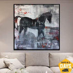 Black Horse Painting Abstract Painting Animal Wall Art Extra Large | COURSER 40"x40"