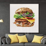 Modern Burger Art Oversized Wall Painting Food Painting On Canvas | BEEF AND BUN