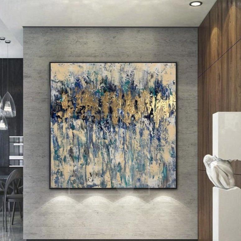 Modern Gold Leaf Painting Large Blue Abstract Painting Creative Painti ...