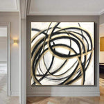 Oversize Abstract Black And White Paintings On Canvas Circle Fine Art Modern Wall Decor | GOLDEN LIVE LINE