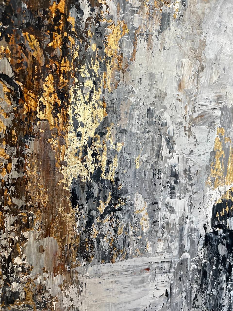 Large Abstract Oil Paintings On Canvas Gold Leaf Artwork Heavy Textured ...